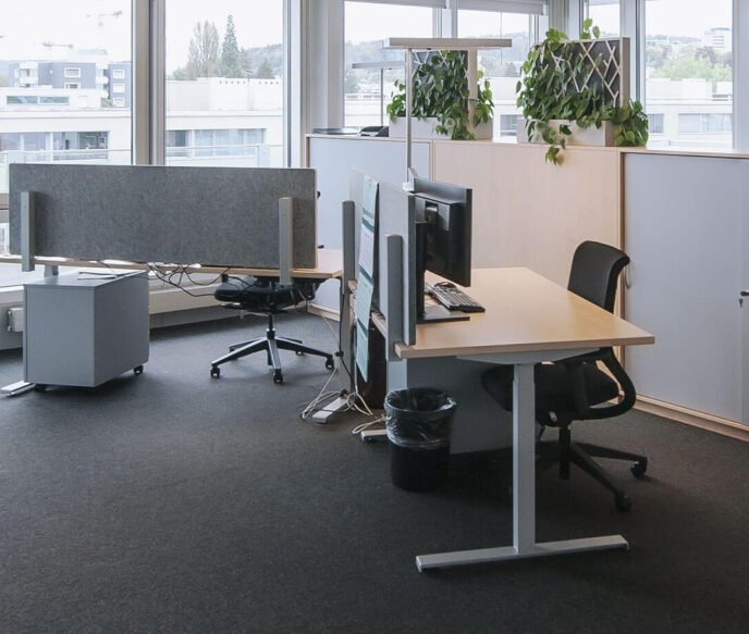 Workspace with sliding door cupboard