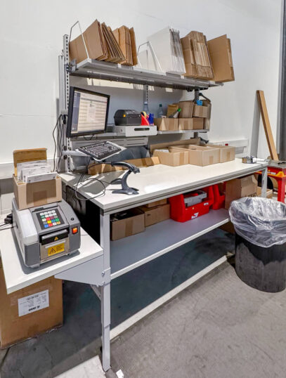 ERGO-line ERGO-Basic packing table with folding box magazine and side shelves
